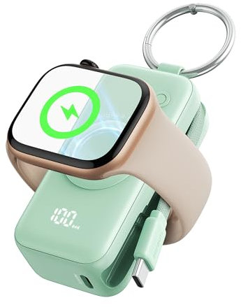 INIU Power Bank per Apple Watch, 5000mAh Caricabatterie Portatile con Cavo Integrato, Batteria da Viaggio Sottile con Portachiavi e LCD Display per iWatch 10/9/8/Ultra2/Ultra/SE