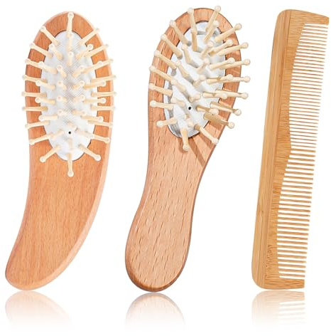 3-Teiliges Set Haarbürste Holz Holzkamm Bamboo Brush Holzbürste Haare Antistatischer Airbag-Holzkamm Geeignet für Langes, Kurzes,Lockiges Haar und Viele Andere Frisuren