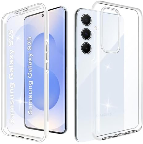 WeiCase Coque pour Samsung s25, Transparent Housse avec Protection écran, 360 Degrés Double Protection Antichoc Coque Silicone Intégrale Etui pour Galaxy S25, Transparente