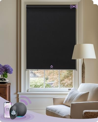 Smart Blinds Work with Alexa, Thermal Insulation Motorized 100% Blackout Shades with Zigbee Motor, Customized Automatic Electric Window Blinds with Remote Control, Black