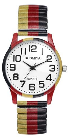 JewelryWe Reloj con Correa Elástica Unisex: Brazalete de Bandera Alemana Brazalete de Cuarzo Analógico con Gran Esfera de Números Árabes - para Ocio Negocios Regalos