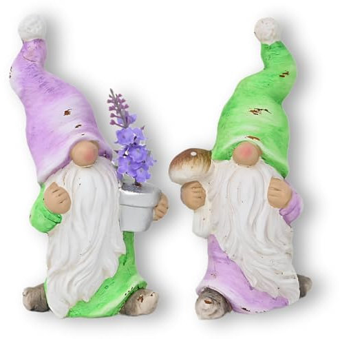 damaloo 2 x Gnome Figurines Set 19 cm - Large Garden Gnomes for Outdoor Use - Ceramic Spring Decoration - Outdoor Easter Gnome - Autumn Gnome Figure - Spring Decoration Gnomes with Pointed Hat -