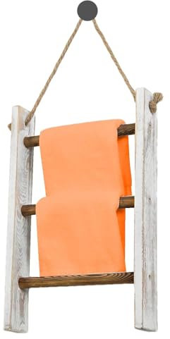 Escalera de Techo de Madera - Toallero de 3 niveles, escalera encalada | Escalera de Cocina Rústica decorativa de Madera, Organizador de Toallas de Baño