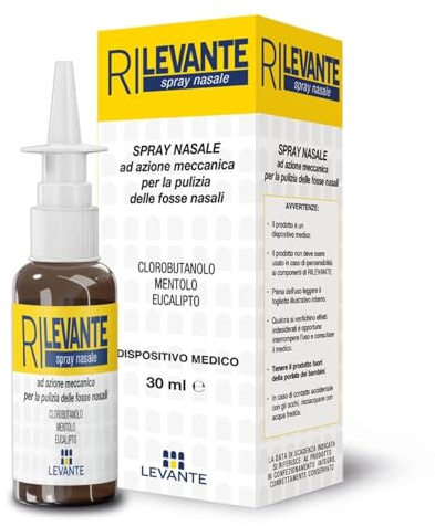 RILEVANTE Spray Nasale Decongestionante Balsamico 30ml per Pulizia Fosse Nasali Sollievo da Naso Chiuso e Raffreddore Spray Nasale Bambini e Adulti Con Eucalipto, Mentolo e Canfora