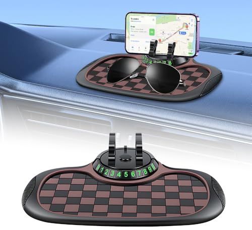 Multifunktions Auto Anti Rutsch Matte, 360° Drehbare, mit Handyhalter & Digitale Parkscheibe, Antirutschmatte Auto, für Autodekorationen, Brillen