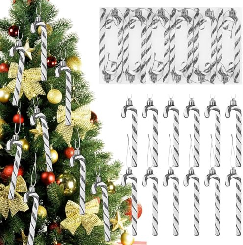 NOLACE 12 Stück Zuckerstangen Weihnachtsbaum 14 cm Glitzer Weihnachtsdeko Zuckerstangen Rot/Silber Weiß Weihnachtsbaumschmuck Zuckerstangens Weihnachtsbaumschmuck Christmas Decorations