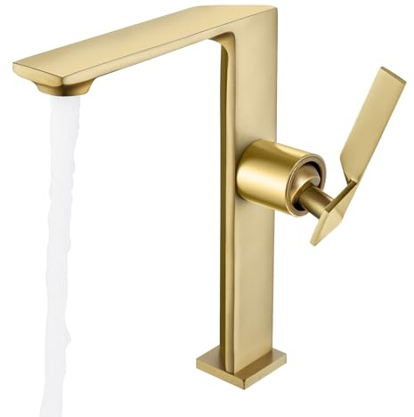 Wasserhahn Bad Hoch Gold Waschtischarmatur Armatur Badezimmer Mischbatterie Waschbecken Armaturen Einhebelmischer Waschbeckenarmatur Messing, Kaltes Heißes für Toiletten Oder Gäste WC
