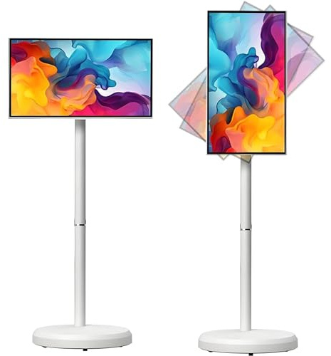 21.5in/24in/27in/32in Portable TV Tablet, Touchscreen Portable Monitor with Adjustable TV Floor Stand & Remote Control, Smart Mobile Movable Rolling TV, 8G RAM+128G Storage 27in