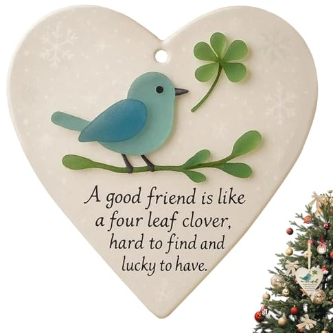 Sea Glass, Heart-Shaped Friendship Decor, Friendship Gifts For Women,Heart Ornament For Christmas Tree Hanging Ornaments Thank You Keepsake Gift Sentimental for Best Friends (3D Bird Sea Glass Print)