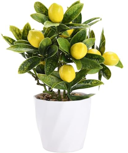 Artificial Potted Plants, 8.8 Inch Artificial Lemon Tree Potted Plants, Lemon Tree Fruit Bonsai Decorations for Home, Office, and Tabletop Decor