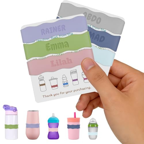 3 Stück Personalisierbares Namensband für Flaschen aus Silikon, Praktische und wiederverwendbare Markierungs Etiketten für Flaschen, wasserdichtes, ideal für Kita, Schule & unterwegs