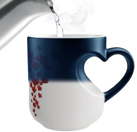 Taza del corazón | Taza mágica | Tazas cerámica en forma corazón | Tazas que cambian color con mango en forma corazóns | Taz-a café sensible al calor que revela el amor romántico para el San Valentín