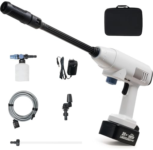 Kalopsia Idropulitrice a Batteria Portatile: Autonomia 21V 4.0Ah IPX7 Impermeabile 725psi Alta Pressione 4L/min con Ugello Multidirezionale per Auto Casa Esterni Professionale e Domestico