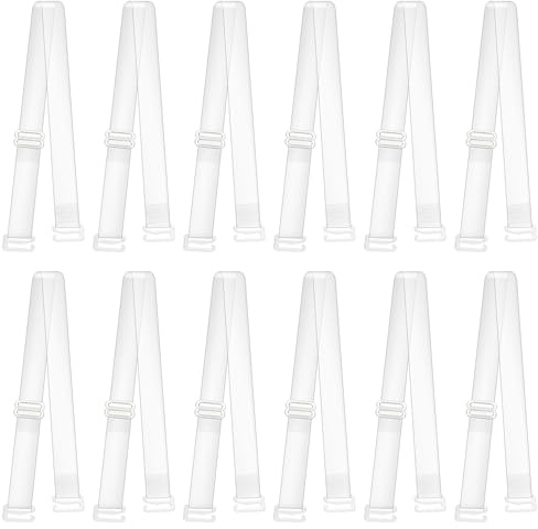 Nogeqi 6 Pairs Clear Bra Straps, 18mm Wider, Adjustable Clear Straps for Bra, Invisible Transparent Shoulder Strap for Strapless Bras to Make Racerback