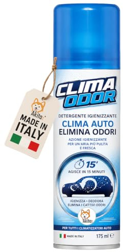 Akitaink Clima Odor 175 ml, Detergente Igienizzante e Deodorante per Climatizzatore Auto, Valvola Autobloccante, Azione Rapida in 15 Minuti