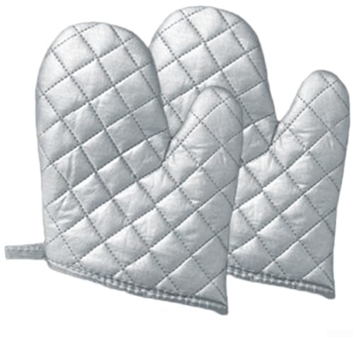 Oven Gloves, Heat Resistant up to 450°F, Non-Slip Cotton Baking Gloves for Oven, Grill, Kitchen, Silver, 29 x 15 cm (A)