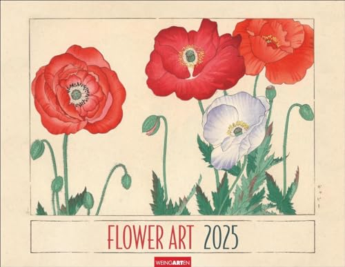Flower Art Kalender 2025: Japanische Farbholzschnitte mit zarten Blumendarstellungen in einem großen Wand-Kalender. Tolles Geschenk für Kunstliebhaber. Poster-Kalender im Querformat 44x34 cm