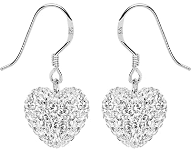 Andante-Stones 925 Sterling Silber Kristall OHRRINGE Herzen (schneeweiß) + Organzasäckchen
