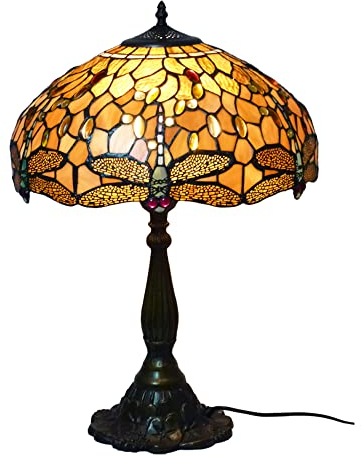 Hochwertige Echtglas Tiffany-Stil Tischleuchte Charlotte groß H: 60cm D: 42cm Wohnzimmer-Stimmungs-Dekorations-Lampe