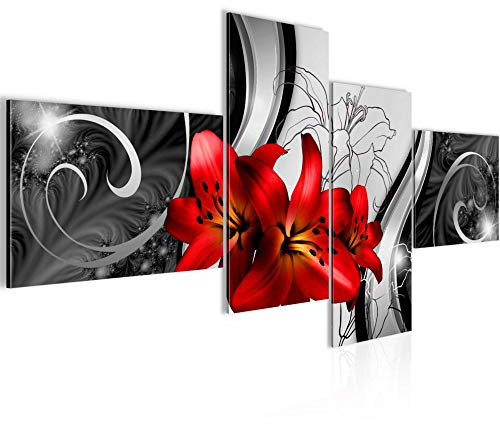 Runa Art Bild Modern Blumen Lilien - Made in Germany - Wandbilder Rot Schwarz Weiss 4 Teilig 208442c
