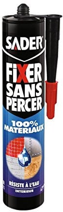 Sader Fixer Sans Percer – 100% Matériaux – Tous Supports – Mastic Colle Intérieur – Résiste à l'Eau – Colle Salle de Bain – Hybride Polymère – Couleur : Blanc – Cartouche de 290ml