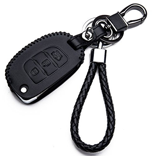 KASER Hülle Autoschlüssel für Kia Hyundai - Kunstleder Schutzhülle mit Schlüsselanhänger Schlüssel 3 Tasten für Hyundai Solaris iX35 Creta i30 Tucson 2017 Santa Fe Accent i20 Schutz Etui