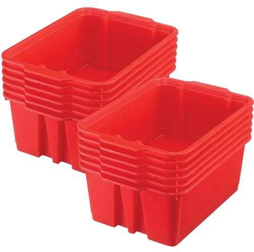 Really Good Stuff Stackable Plastic Book and Organizer Bins for Classroom or Home Use – Sturdy, Colored Plastic Baskets (Set of 12)