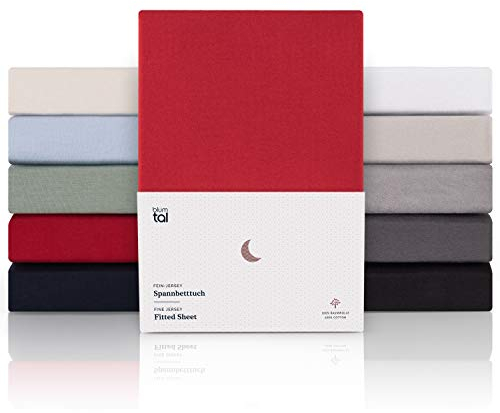 Blumtal® Premium Spannbettlaken 180x200cm Jersey - Oeko-TEX zertifiziertes Bettlaken 180x200 - Spannbettlaken 180x200cm Baumwolle - Bettlaken 180x200 Baumwolle - Leintuch 180x200 Spannbettlaken - Rot