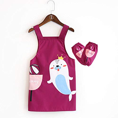 LIUJUAN Apron Children'S Waterproof Smock Painting Clothes Apron Baby Bib With Sleeves Disposable Washable-H3911 Dolphin Purple_60 Recommended About 4-7 Years Old