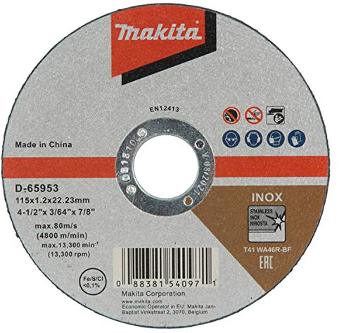 Makita D-65953 Trennscheibe INOX 115 x 1,0 mm, 1 Stück, dünn, für Stahl und Edelstahl, WA46R-BF, EN12413