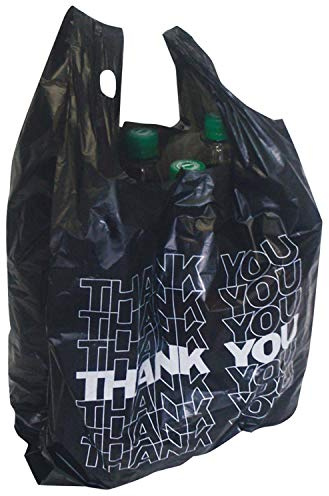 NASS 50x Tragetüte schwarz Hemdchentragetasche Tragetasche Plastiktüte Thank You 54x28+12cm 24my 15l