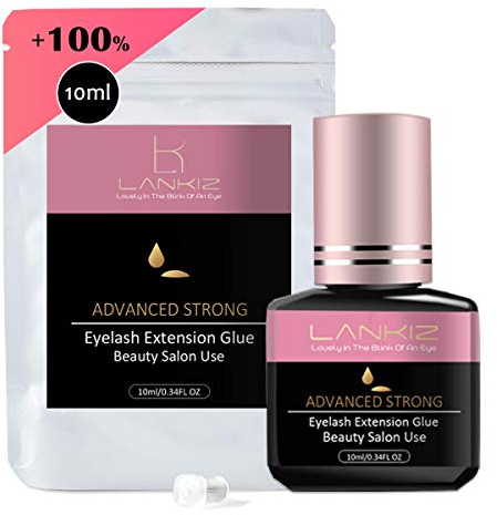 LANKIZ Adesivo Professionale per Estensioni Ciglia 10ml - Colla Permanente Nero con Asciugatura Rapida 1-2 Secondi, Tenuta Fino a 6-8 Settimane - Kit Completo per Ciglia Extension (AS10ML)