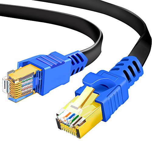 Flat Cat8 Ethernet Cable 10m, Hanprmeee 26AWG Cat 8 LAN Network Cable 40Gbps 2000Mhz High Speed Gigabit Professional Premium SFTP Internet Cable Compatible with Cat7/Cat5/Cat5e/Cat6/Cat6e (10m/30Ft)
