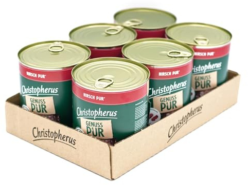 Christopherus PUR Singleprotein Nassfutter für Hunde mit Hirsch, 6 x 800 g | Proteinreiches Futter, Monoproteinquelle, ideal für empfindliche Hunde, getreidefrei, nährstoffreich, ohne unnötige Zusätze