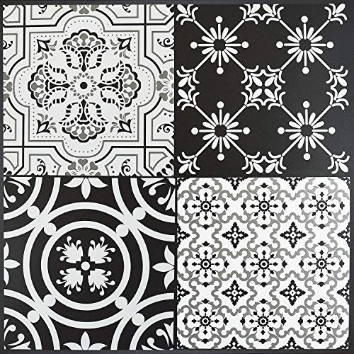 Floor Tiles Self Adhesive Vinyl Flooring Kitchen Bathroom Patterned Black Grey