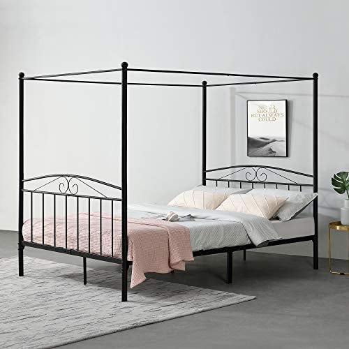 [en.casa] Himmelbett Lahti 180 x 200 cm Schwarz Metallbett Doppelbett Bettgestell mit Lattenrost auf Stahlrahmen
