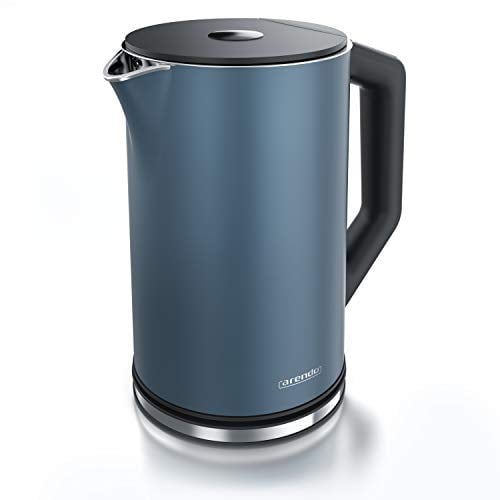 Arendo - Edelstahl Wasserkocher mit Temperatureinstellung 40-100 Grad in 5er Schritten - Doppelwand Design - Modell ELEGANT - 1,5 Liter - 2200 W - Teekocher mit Temperaturanzeige - GS - Admiral Blau