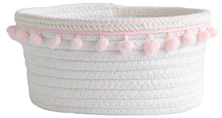 Panier de rangement en corde de coton - Petit panier tressé avec boule à cheveux pour ranger des petits objets de bureau - Rose