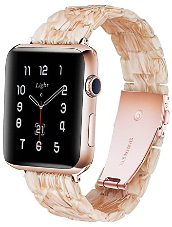 Light Kompatibel mit Apple Watch Armband 38mm 40mm 41mm, Resin Ersatzband für Apple Watch Series 7 6 SE 5 4 3 2 1(Silk White,38mm/40mm/41mm)
