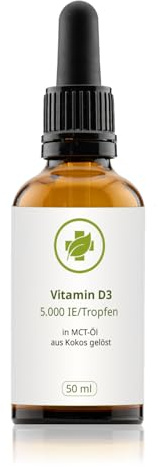 Vitamin D3 Tropfen (5.000 IE/Tropfen) 50ml - HOCHDOSIERT - in MCT-Öl aus Kokos gelöst - Fermentationsgewinnung - absolut rein - gentechnikfrei - ohne Hilfs- und Zusatzstoffe - Deutsche Herstellung
