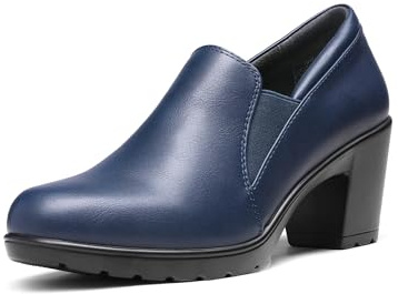 DREAM PAIRS Womens Mid Block Heels Ladies Sandals Slip-on Smart Work Office Dress Court Shoes DPU214,Size 6.5,Navy,DPU214