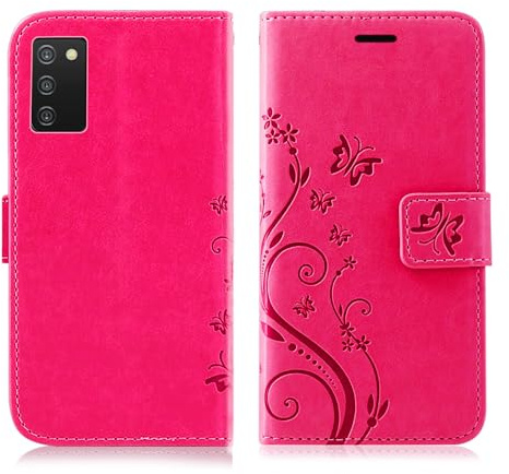 Hülle Kompatibel mit Samsung Galaxy A03s | Premium PU Leder Handyhülle Wallet Case für Galaxy A03s | Schutzhülle Blumen Klapphülle Handyhülle | Pink