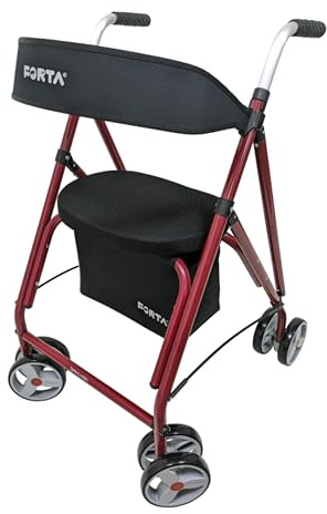 Forta Drakon 1 - Andador Ligero y Plegable Para Personas Mayores - Andador Con Asiento, Para Uso Exterior, Soporta Hasta 130 kg (Rojo)