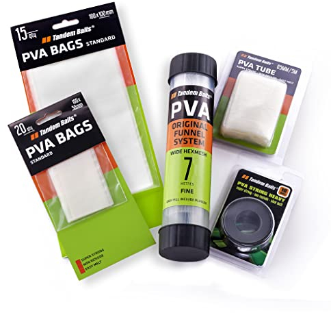 Tandem Baits 6er-Set PVA Box Set L PVA-Tunnel Netz PVA-Beutel für Boilies Wide Hexmesh | PVA-Schlauch Funnel für Fischfutter & PVA-Schnur Wasserlöslich | Futterschlauch für Köder