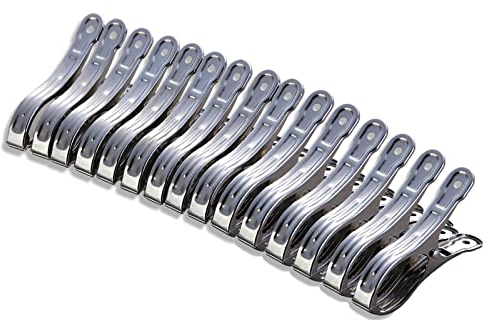 SHULLIN 15 Stück 8cm Edelstahl Große Wäscheklammern Handtuchklemmen Strandtuch Clips Federklemmen Handtuch Klammer für Tägliche Wäsche Strandtuch Badetuch Bettwäsche und Dicke Kleidung(Silber)