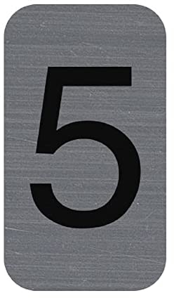 Exacompta - Réf. 67185E - 1 plaque adhésive CHIFFRE 5 - Plaque murale imprimée de signalisation - Sur tous supports - Aspect aluminium brossé - Dimensions : 2,5 x 4,4 cm