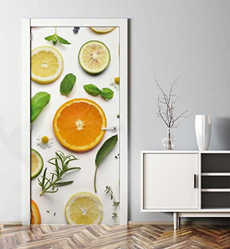 MyMaxxi - Tür bekleben mit Türtapete Türposter Türfolie Selbstklebend 90x200 frische Zitrusscheiben - Tür verschönern Türaufkleber Türklebefolie Küche Essen Mehrfarbig