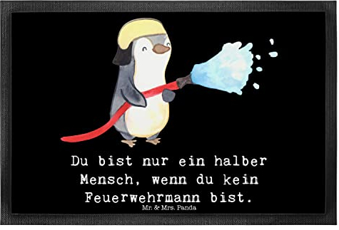 Mr. & Mrs. Panda Fußmatte Feuerwehrmann Herz 40 x 60 cm - Geschenk, Feuerwehrhauptmann, Türmatte, Schmutzfangteppich, Fußabstreifer, freiwillige