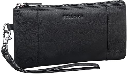 STILORD Grecia Clutch Leder Vintage Damen Klein Abnehmbare Handschlaufe und RFID Schutz Echtleder Partytasche Geldbeutel Damen Groß Farbe:schwarz