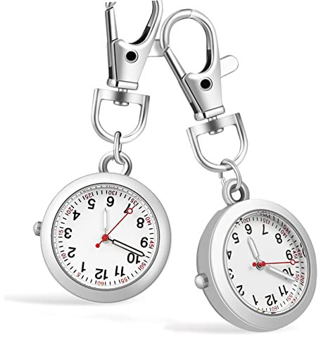 NUOBESTY 2 Pcs Portable Clip-on Pointeur Suspendu Montres Médecin Montre Hommes Paramédic avec Boucle Lumineuse Fob Créatif Unisexe Porte-Clés Clé pour Poche Poignet Porte-Clés